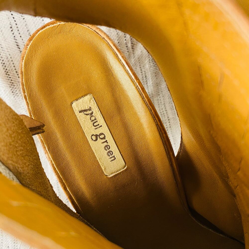Paul Green Tan Leather Laser‎ Cut Open Toe Heeled Ankle Booties Size 5.5 - Picture 4 of 10